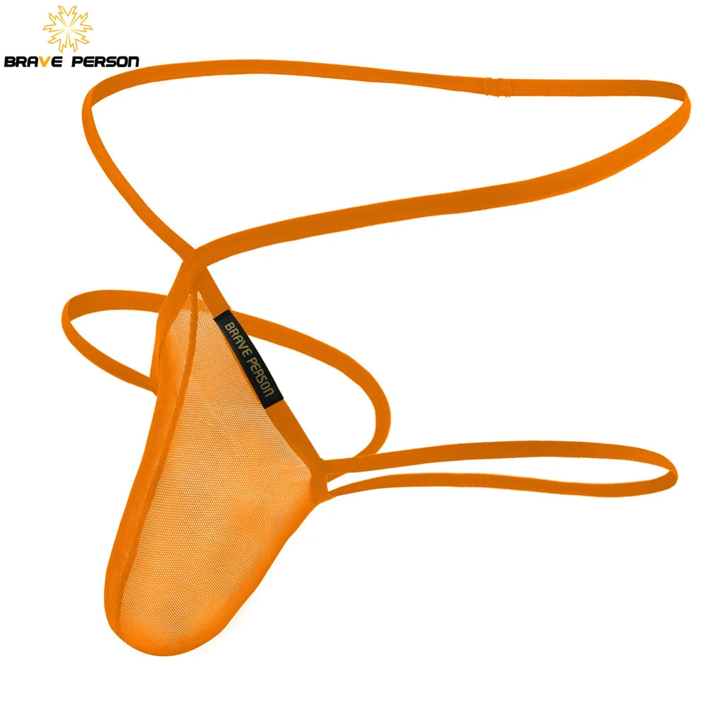 BRAVE PERSON Sexy Transparent Men's Briefs Thongs Jockstrap Penis Pouch Mesh Breathable Underwear Men Low-waist Gay G-string
