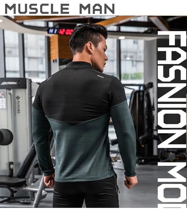 Mens Gym Compression Shirt Male Rashgard Fitness Long Sleeves Running Clothes