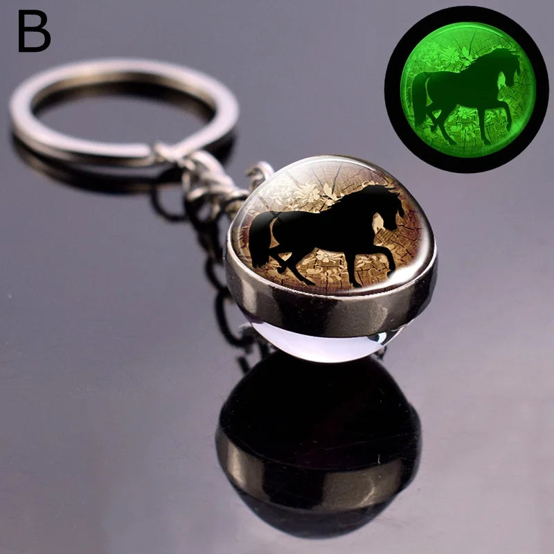 Glow In The Dark Horse Keychain Glowing Horse Stuff Luminous Horses Glass Ball Key Chain Crazy Horse Lovers Gifts Key Rings