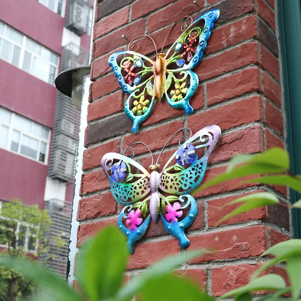 1PC Colorful 3D Metal Butterfly/Mermaid Decor Hollow Out Butterfly Garden Large Decorative Wall Art Fence Sculpture Ornament