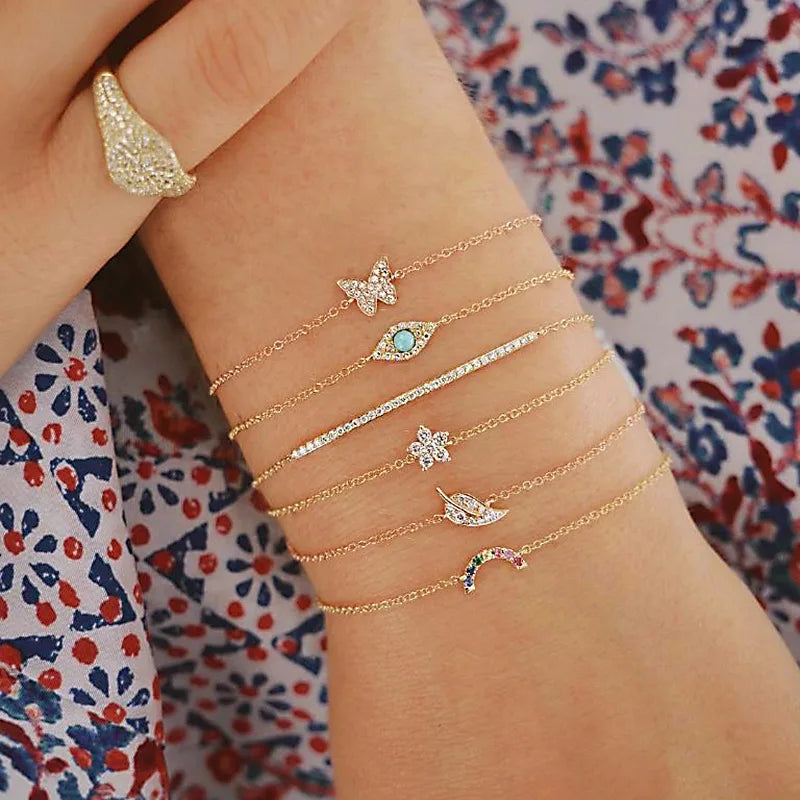 5pcs/set Bohemia Shell Moon Charm Bracelet set For Women Heart Geometric Black Beads Chain Bangle Girls Fashion Jewelry Gift