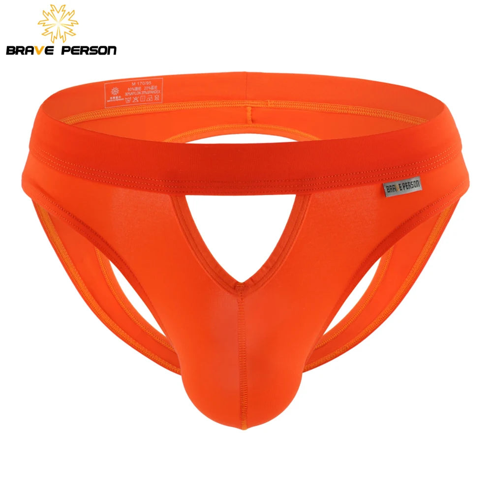 BRAVE PERSON Men's Sexy Briefs Jockstrap Gay Underwear Thongs Hollow Out Underpants Men Briefs Open Butt Panties