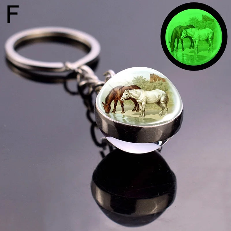 Glow In The Dark Horse Keychain Glowing Horse Stuff Luminous Horses Glass Ball Key Chain Crazy Horse Lovers Gifts Key Rings
