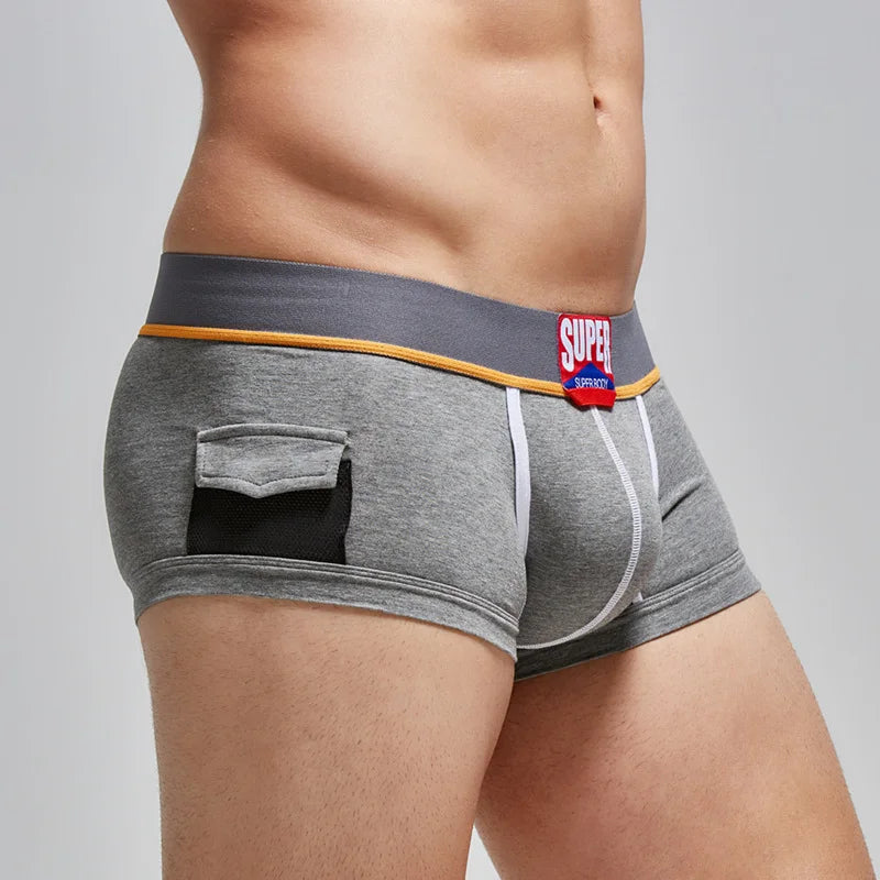 SUPERBODY Men's Boxer Shorts Cotton Solid Sexy Underwear U convex Pouch Boxers Briefs Pocket Decorative Male Panties
