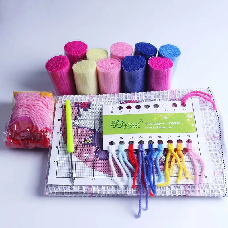 New Decorative Flower Carpet Crocheting Kit DIY Cushion Carpet Flower Latch Hook Rug Kit Needlework Crocheting Embroidery