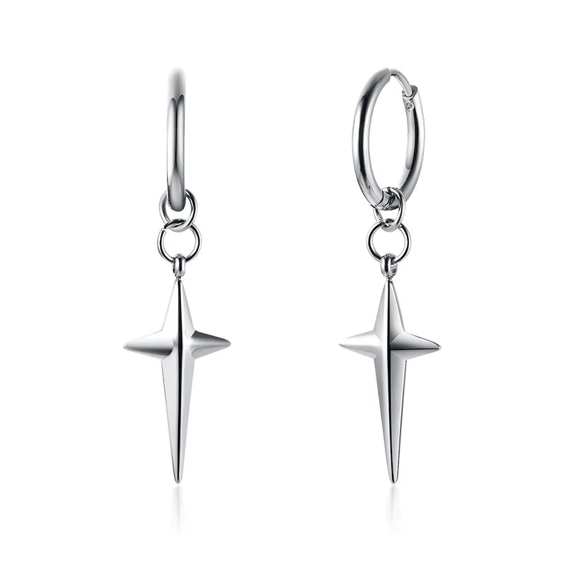 SINGLE SILVER COLOR DAGGER EARRING MEN STAINLESS STEEL SWORD HUGGIE HOOPS EARRINGS COOL FASHION ROCK TATTOO MEN JEWELRY