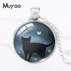 2021 New Cat with Moon Pendant Necklace Witchcraft Painting Round Print Photo Necklaces Glass Dome Jewelry Gifts