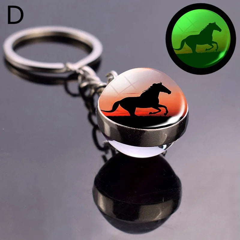 Glow In The Dark Horse Keychain Glowing Horse Stuff Luminous Horses Glass Ball Key Chain Crazy Horse Lovers Gifts Key Rings