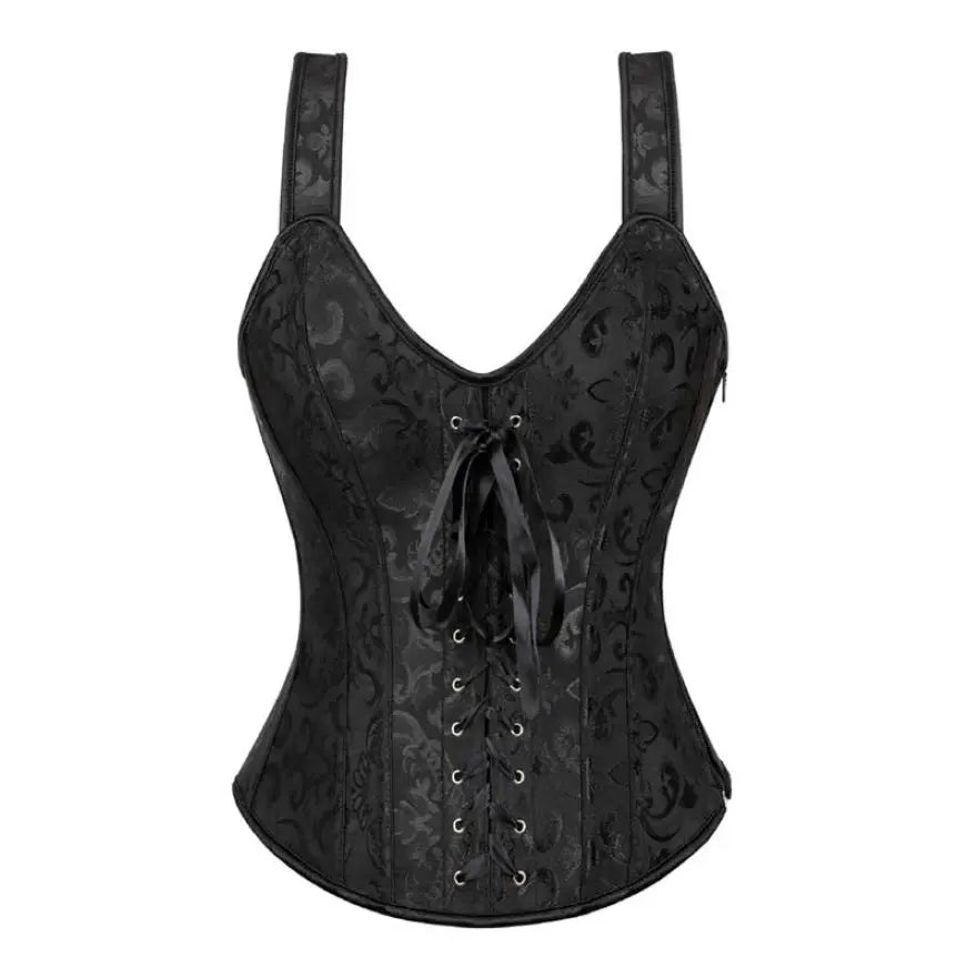 Steampunk Straps Overbust Corset With Cup Zipper Sexy Jacquard Floral Corset Waist Cincher Bustier Lingerie Top Plus Size