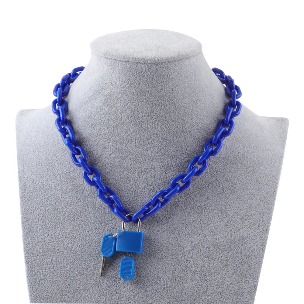 FishSheep Rock Punk Acrylic Chain Lock Pendant Necklace For Women Men Chic Neon Chunky Long Chain Necklace 2020 Fashion Jewelry