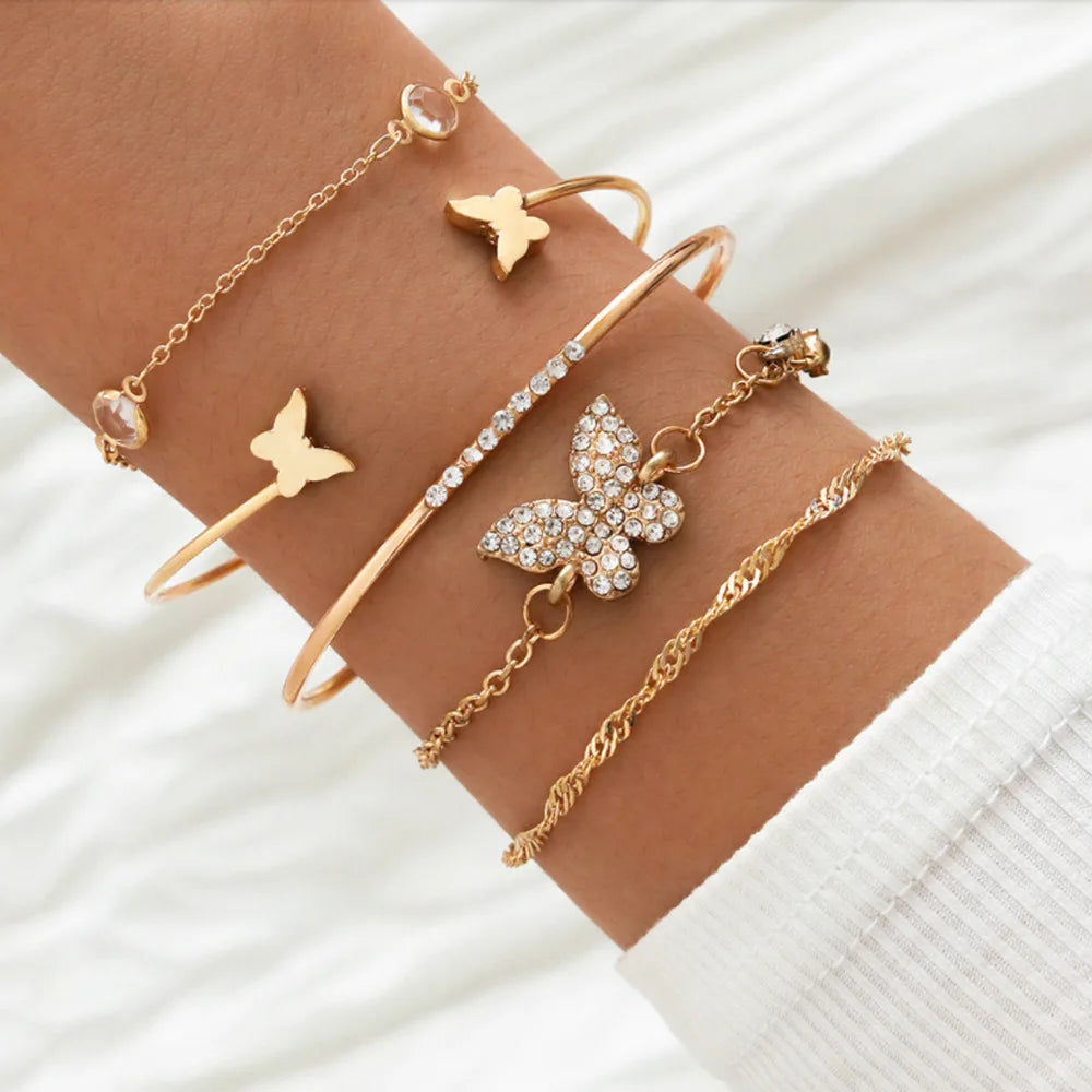 5pcs/set Bohemia Shell Moon Charm Bracelet set For Women Heart Geometric Black Beads Chain Bangle Girls Fashion Jewelry Gift