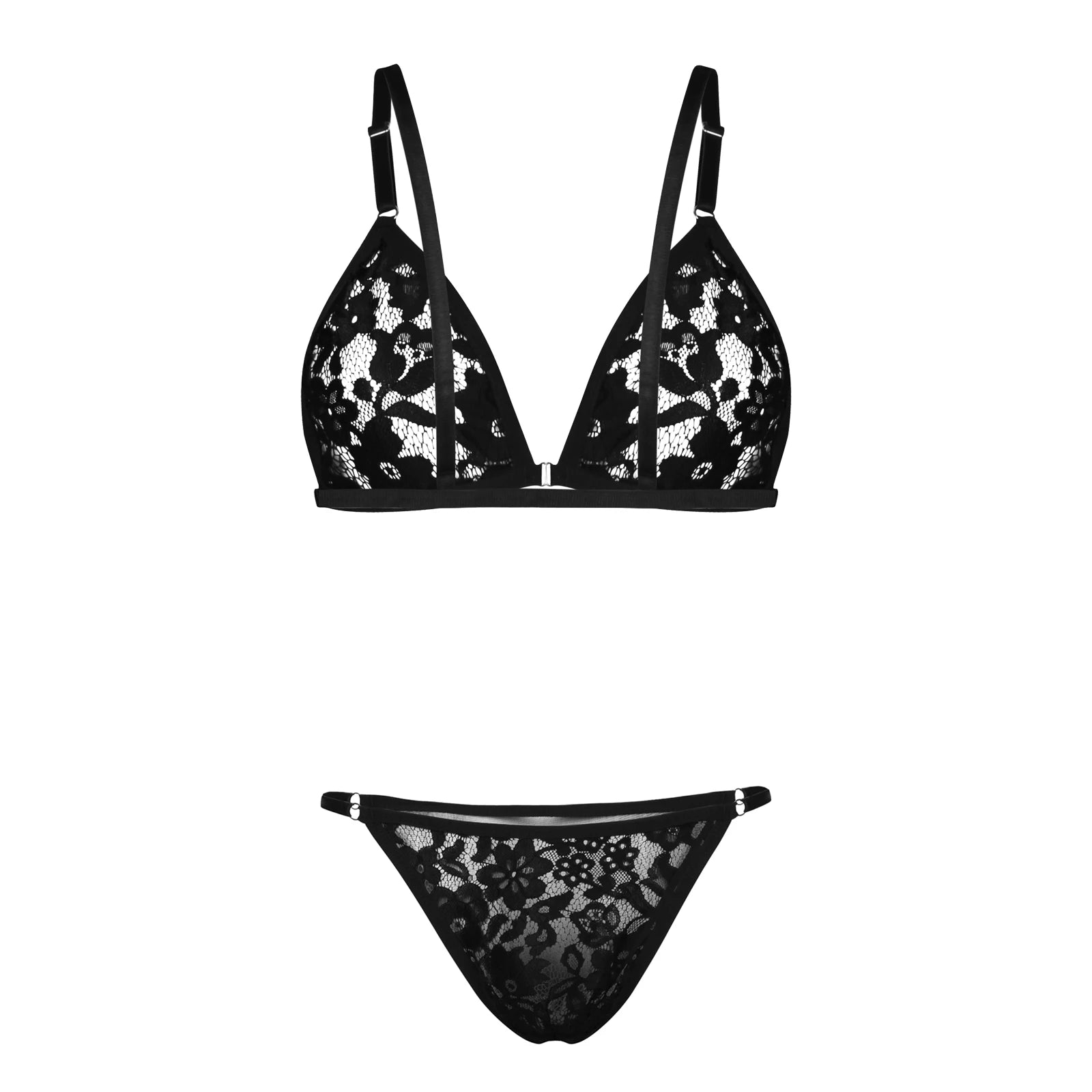 CLEVER-MENMODE Men Crossdress Lace Bra Lingerie Sexy Panties Thong Set Spaghetti Strap Transparent Underwear Two Piece