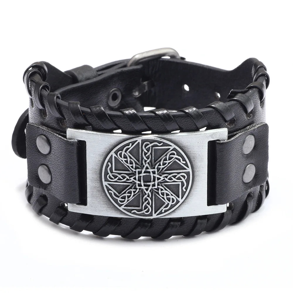 Trendy Viking Bracelet Nordic Rune Compass God Bird Charm Men's Bracelet New Fashion Leather Woven Jewelry Accessorie Party Gift