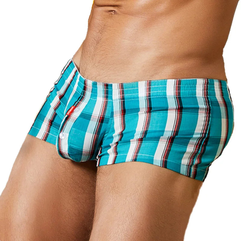 SEOBEAN Underwear 100% Cotton Short cortos hombres Mens pyjama shorts Plaid U bag Casual Trunks Pajama Boxer Shorts