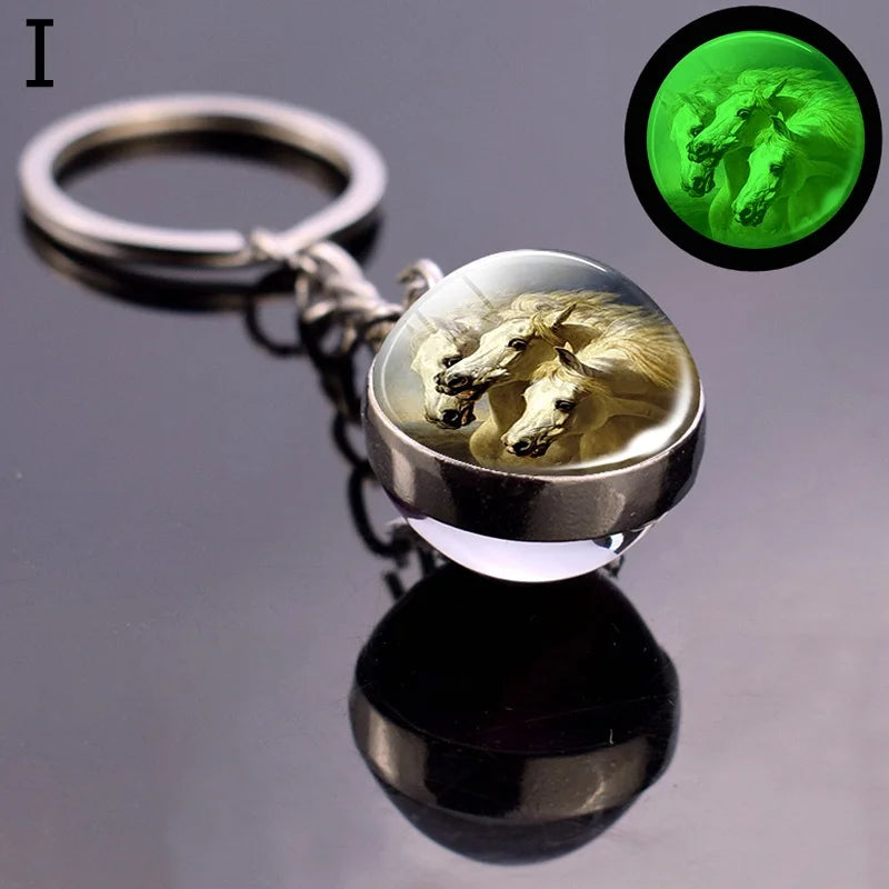 Glow In The Dark Horse Keychain Glowing Horse Stuff Luminous Horses Glass Ball Key Chain Crazy Horse Lovers Gifts Key Rings