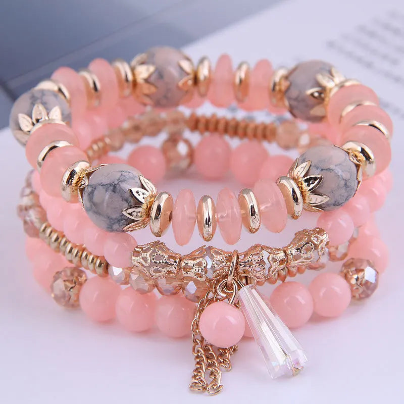 DIEZI Korean Trendy Multicolor Green Crystal Beads Rope Bracelets Women Girls Elastic Tassel Wrap Bracelet Pulseira Feminina