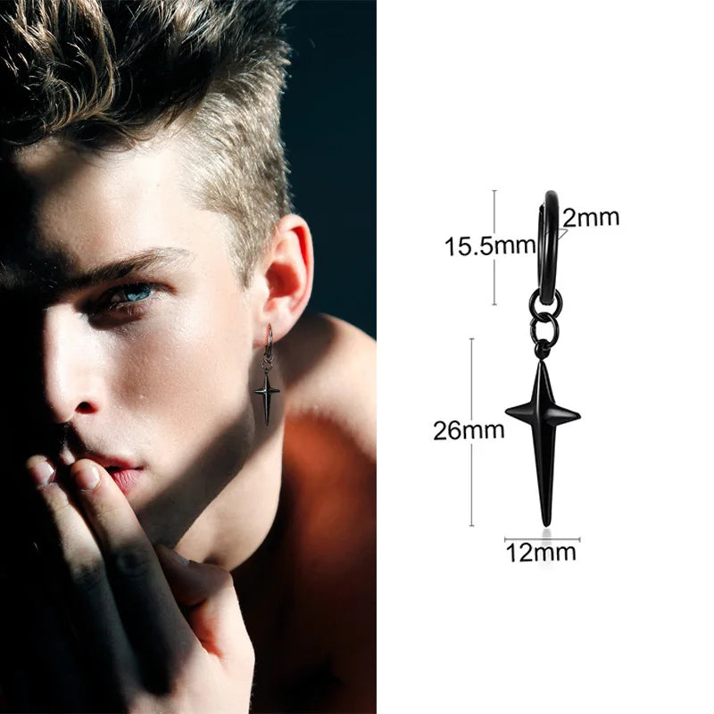 SINGLE SILVER COLOR DAGGER EARRING MEN STAINLESS STEEL SWORD HUGGIE HOOPS EARRINGS COOL FASHION ROCK TATTOO MEN JEWELRY