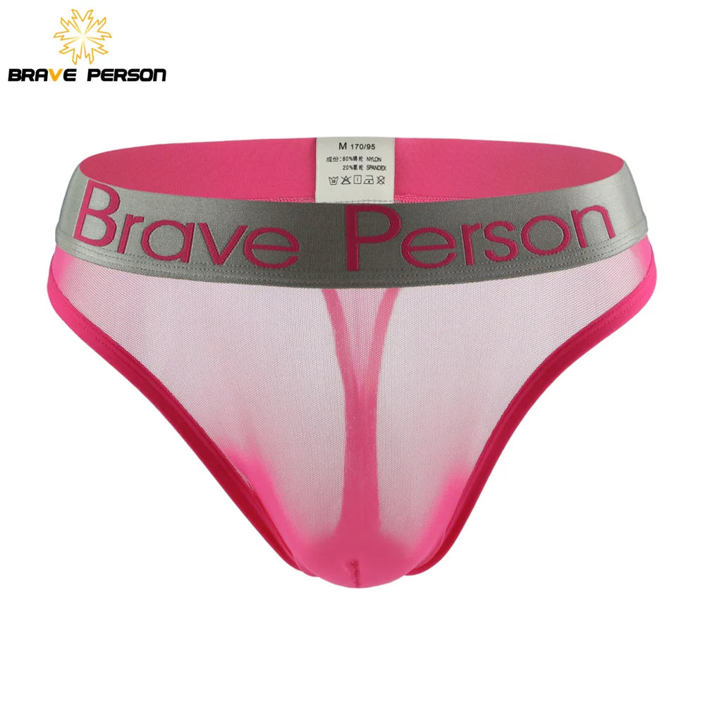 BRAVE PERSON Sexy Men's Briefs Transparent Low-waist Briefs Mesh Gauze Breathable Underwear Briefs Panties For Man