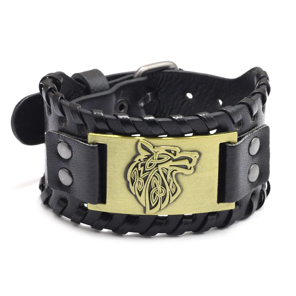 Totem Design Wide Leather Pirate Compass Bracelet Men's Bracelet Celtic Viking Jewelry Compass Bracelet Accessories Party Gifts