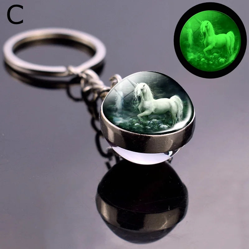 Glow In The Dark Horse Keychain Glowing Horse Stuff Luminous Horses Glass Ball Key Chain Crazy Horse Lovers Gifts Key Rings
