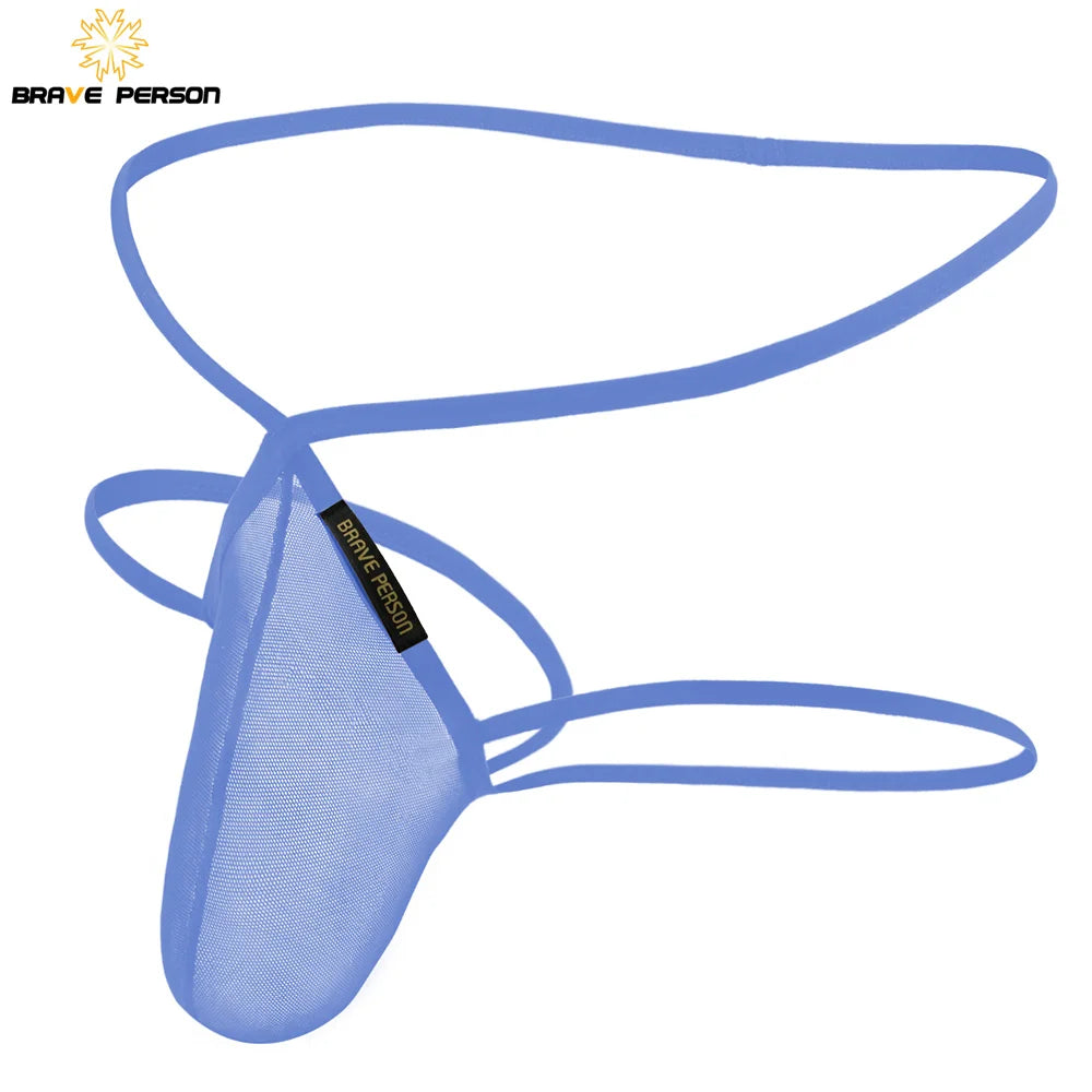 BRAVE PERSON Sexy Transparent Men's Briefs Thongs Jockstrap Penis Pouch Mesh Breathable Underwear Men Low-waist Gay G-string