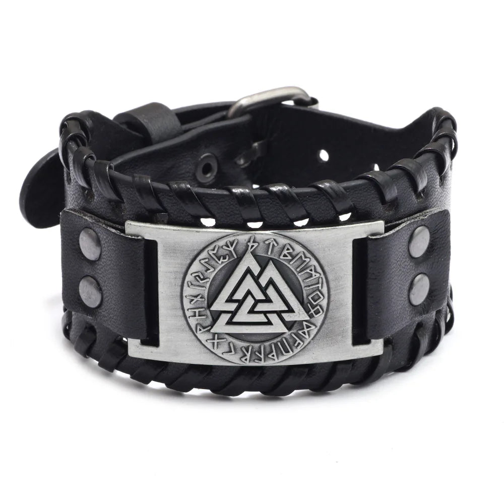 Trendy Viking Bracelet Nordic Rune Compass God Bird Charm Men's Bracelet New Fashion Leather Woven Jewelry Accessorie Party Gift