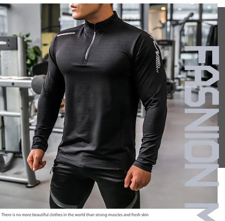 Mens Gym Compression Shirt Male Rashgard Fitness Long Sleeves Running Clothes