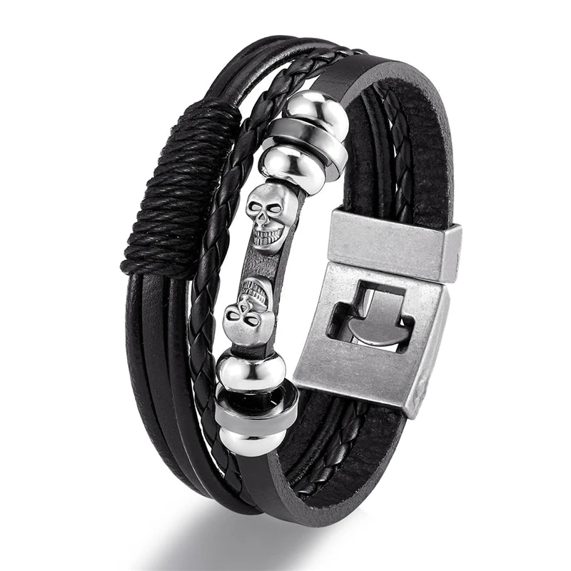 YIZIZAI Fashion Bracelete Genuine Leather Multilayer Anchor Bracelet Men Vintage Punk Rock Women Alloy Beads Nautical Jewelry