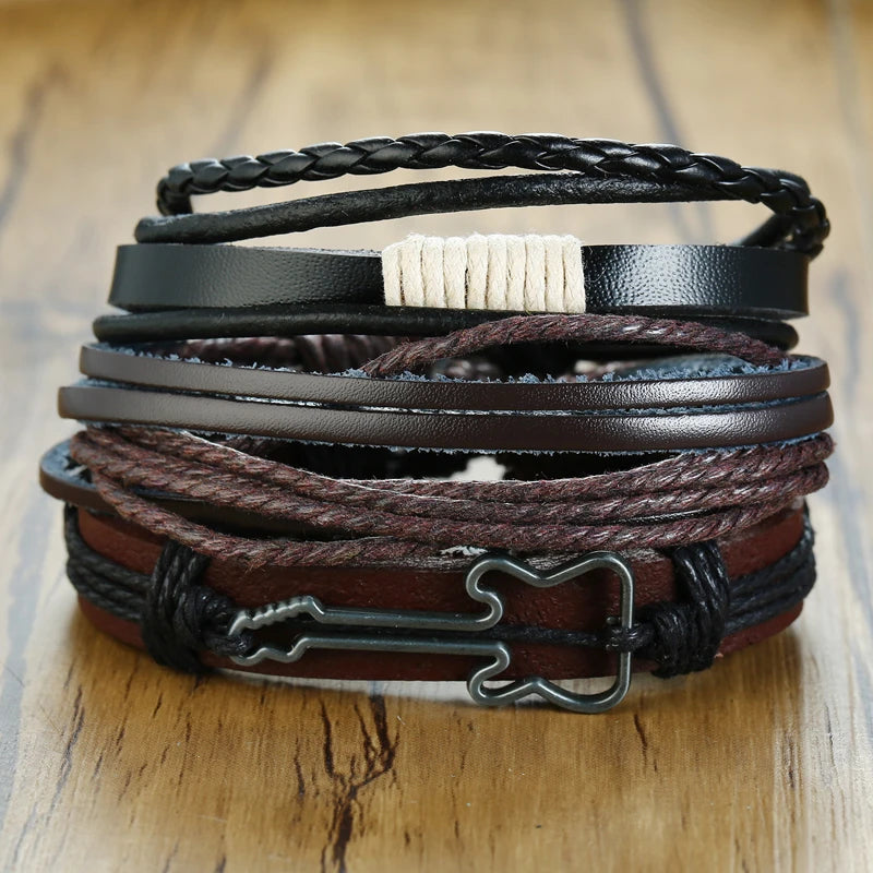 Vnox Mix 4Pcs/ Set Braided Wrap Leather Bracelets for Men Women