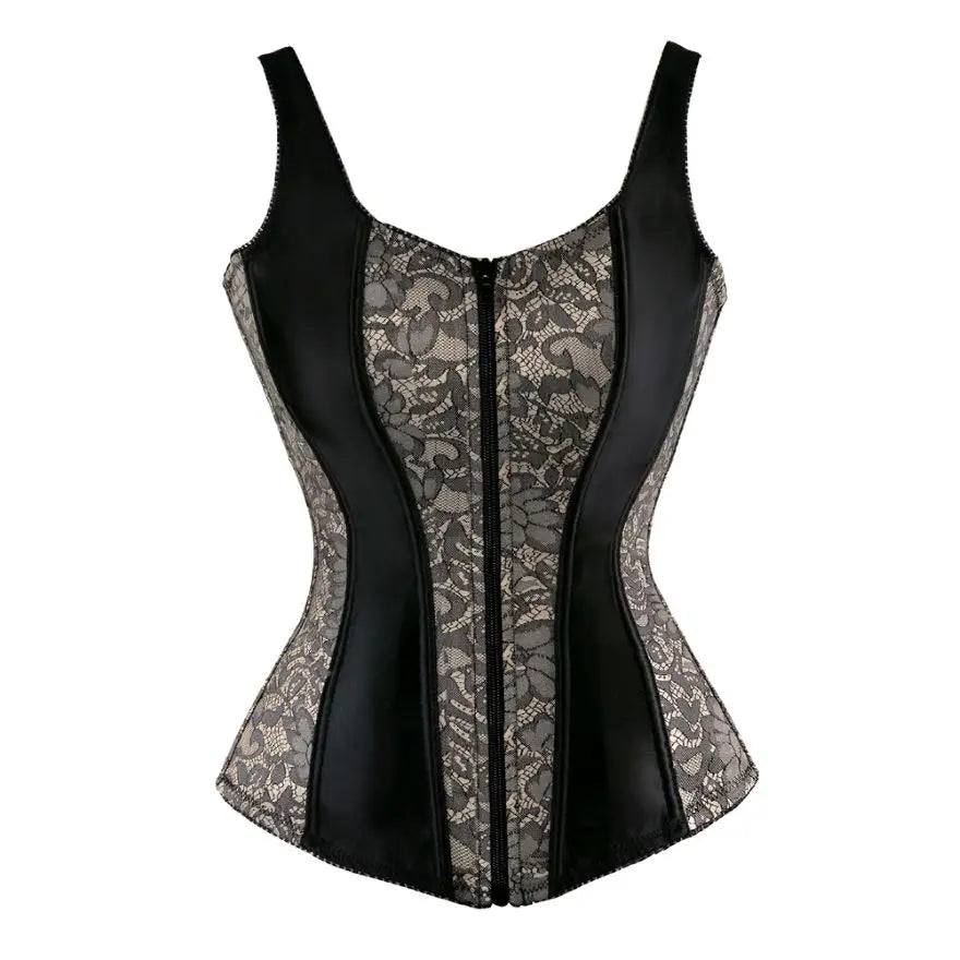 Steampunk Straps Overbust Corset With Cup Zipper Sexy Jacquard Floral Corset Waist Cincher Bustier Lingerie Top Plus Size