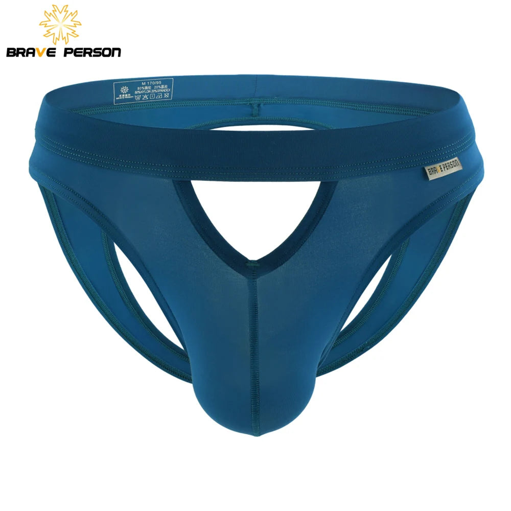 BRAVE PERSON Men's Sexy Briefs Jockstrap Gay Underwear Thongs Hollow Out Underpants Men Briefs Open Butt Panties
