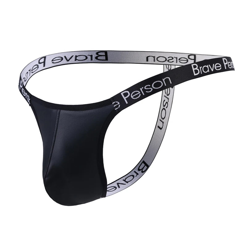 BRAVE PERSON Mens Thong Sexy Imitation Leather Underwear Briefs Bikini G-string Thong Tanga Gay Underwear Thongs for Man T-back