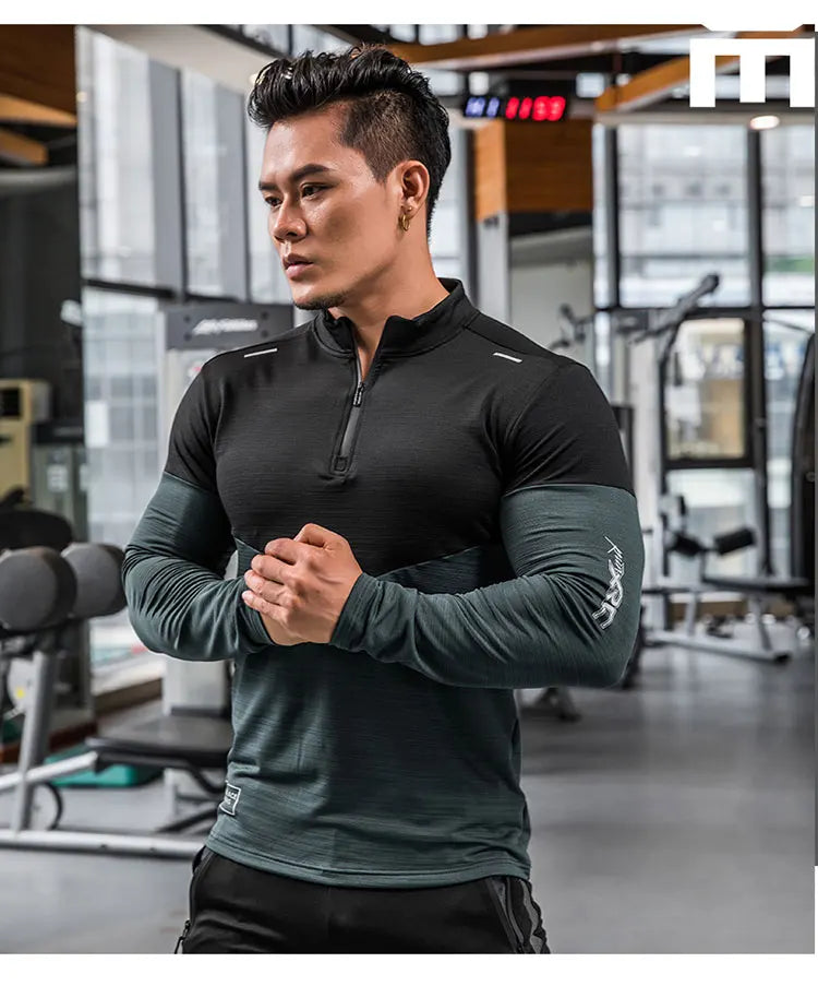 Mens Gym Compression Shirt Male Rashgard Fitness Long Sleeves Running Clothes