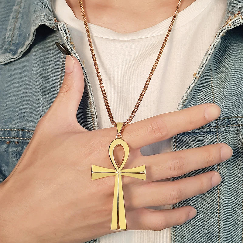 Vnox Religion Egyptian Ankh Crucifix Necklaces Stainless Steel Symbol of Life Cross Pendants Prayer Gifts Jewelry