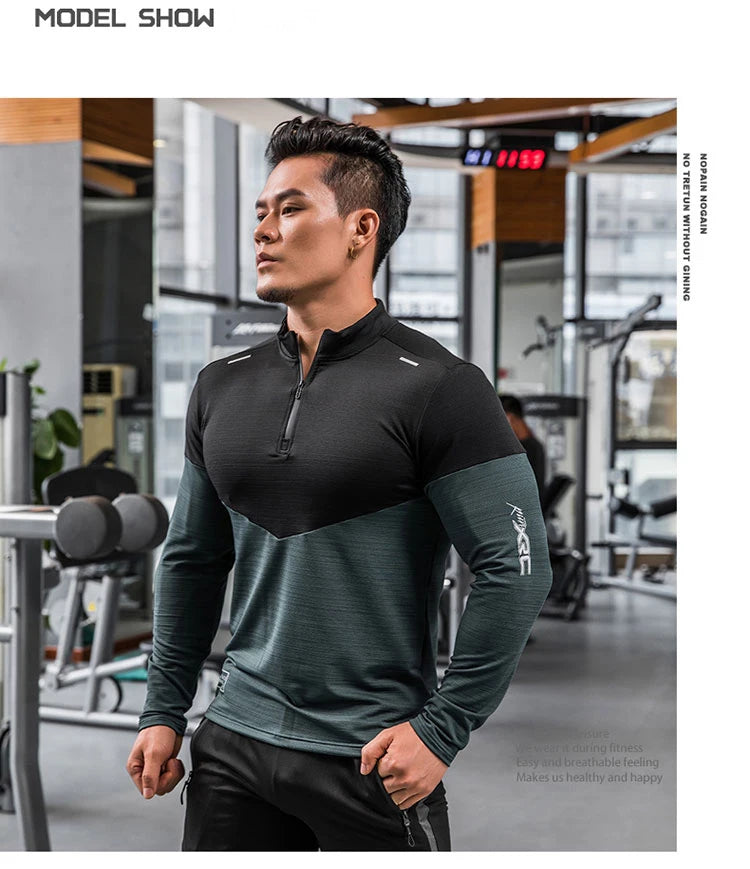 Mens Gym Compression Shirt Male Rashgard Fitness Long Sleeves Running Clothes