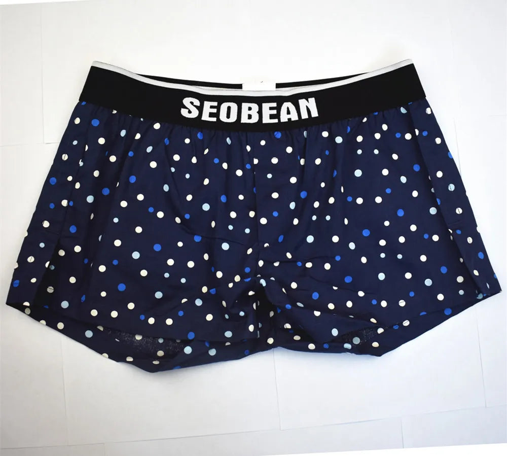 SEOBEAN Men's Underwear Boxers Shorts Men Cotton Underpants Loose Home Sleep Wear Shorts Panties Sexy Low-waist Men Boxer