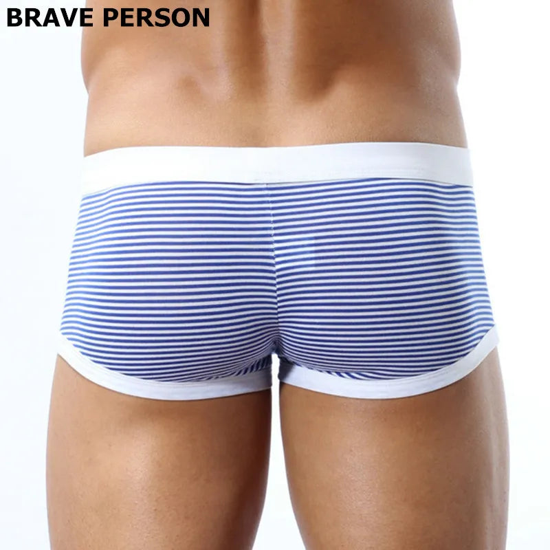 BRAVE PERSON Brand  Men's Lycra Cotton Underwear Boxers Men Knit Stripe Boxer Shorts Breathable Brand Underwear Men Boxer