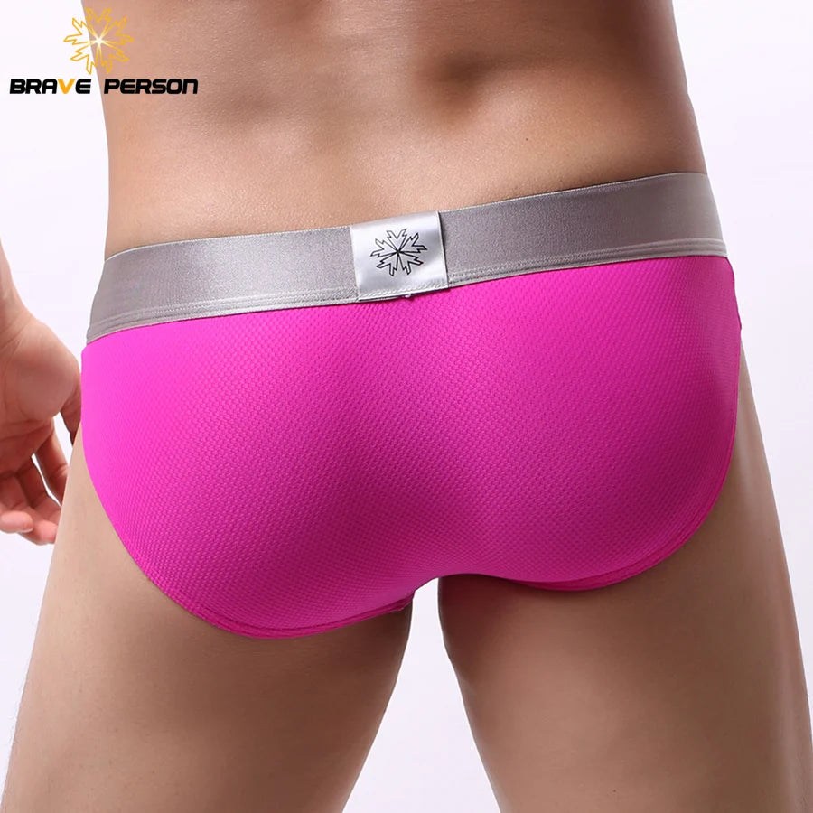 BRAVE PERSON Men's Underwear Nylon Mesh Breathable Solid Color Men Briefs Low waist Sexy Underwear Briefs For Man