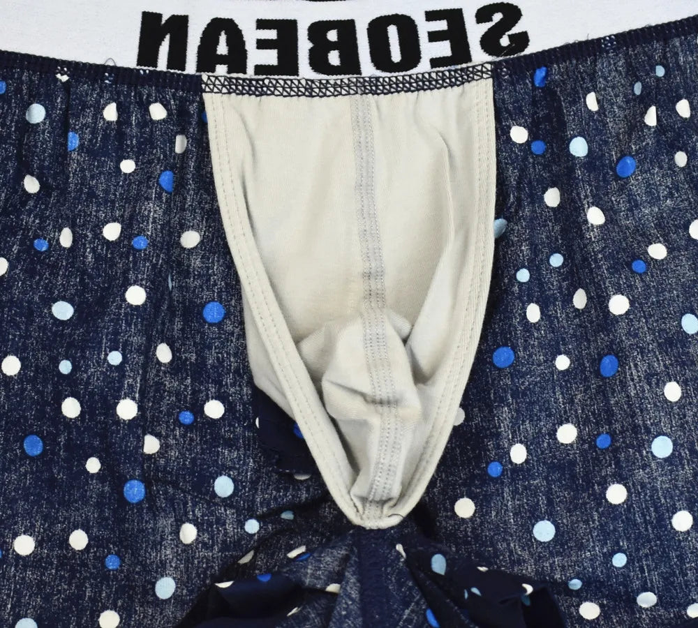 SEOBEAN Men's Underwear Boxers Shorts Men Cotton Underpants Loose Home Sleep Wear Shorts Panties Sexy Low-waist Men Boxer