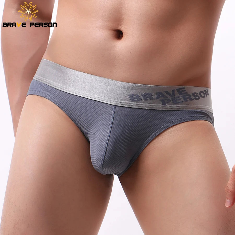 BRAVE PERSON Men's Underwear Nylon Mesh Breathable Solid Color Men Briefs Low waist Sexy Underwear Briefs For Man