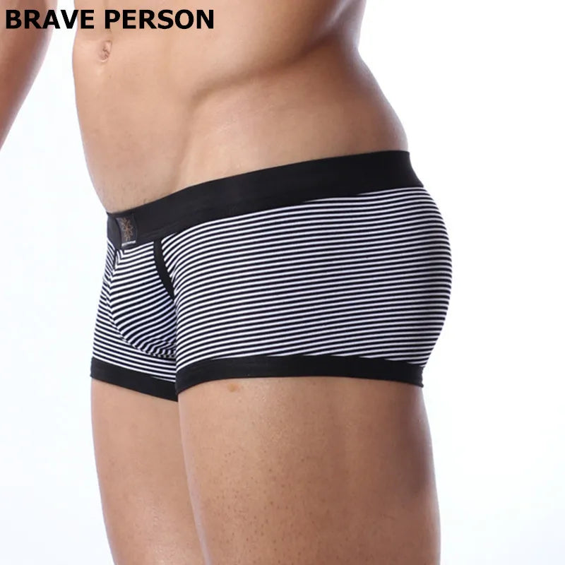 BRAVE PERSON Brand  Men's Lycra Cotton Underwear Boxers Men Knit Stripe Boxer Shorts Breathable Brand Underwear Men Boxer