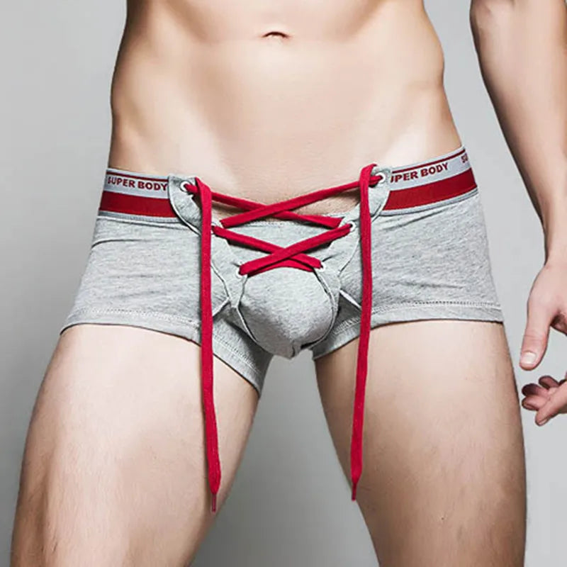 SUPERBODY Brand Men's Cotton Sexy Underwear Men Boxer Shorts Drawstring Penis Pouch Designed Gay Underwear Boxers For Man