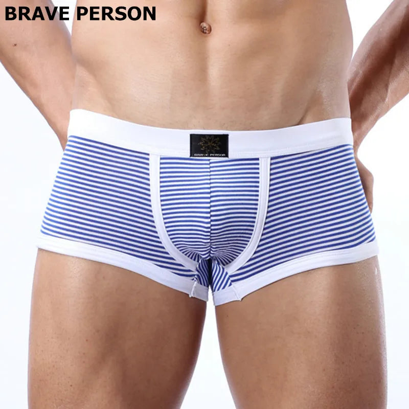 BRAVE PERSON Brand  Men's Lycra Cotton Underwear Boxers Men Knit Stripe Boxer Shorts Breathable Brand Underwear Men Boxer