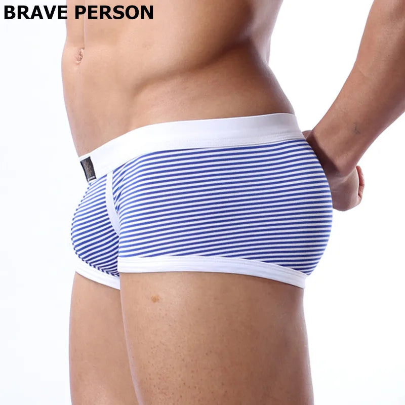 BRAVE PERSON Brand  Men's Lycra Cotton Underwear Boxers Men Knit Stripe Boxer Shorts Breathable Brand Underwear Men Boxer