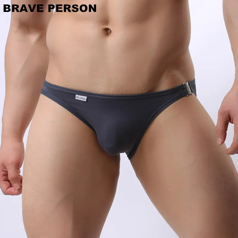 Brave Person Brand New Men's Briefs Sexy Fashion Underwear Bikini Side Metal Buckle Underwear Men Briefs High Quality B1146