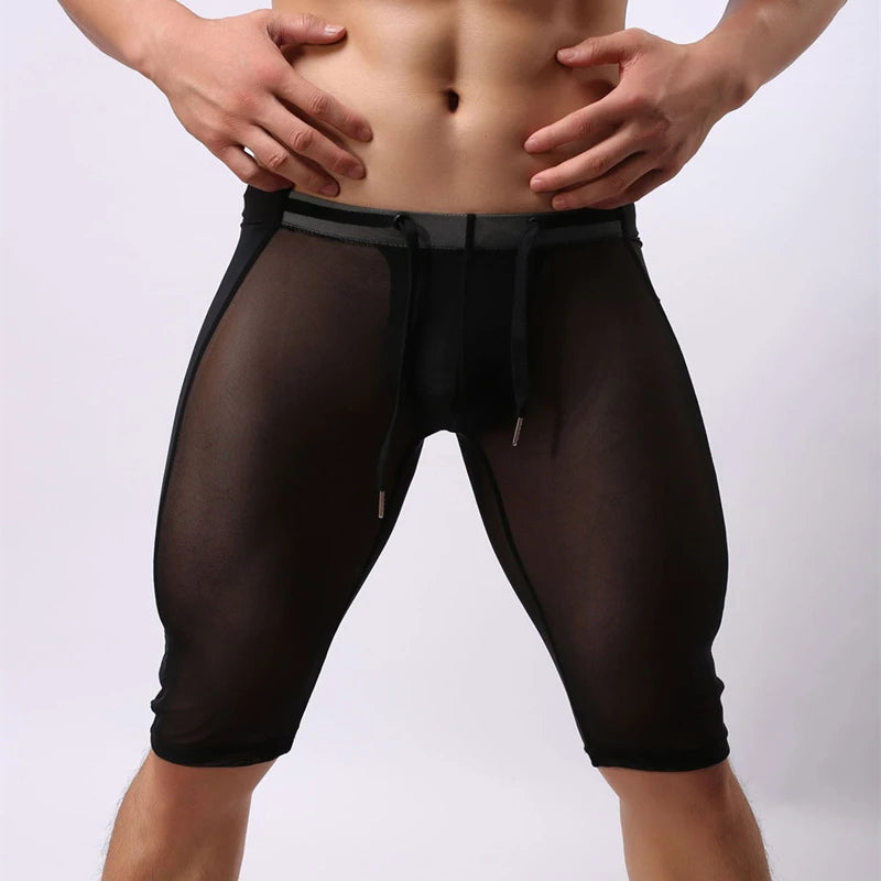 BRAVE PERSON Men's Sexy Transparent Beach Wear Shorts Man Board Shorts Multifunctional Knee-length Tights for Men Trunks Shorts