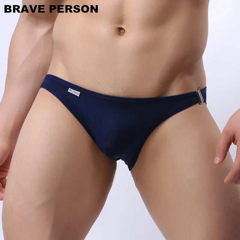 Brave Person Brand New Men's Briefs Sexy Fashion Underwear Bikini Side Metal Buckle Underwear Men Briefs High Quality B1146