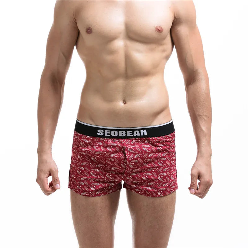 SEOBEAN Men's Underwear Boxers Shorts Men Cotton Underpants Loose Home Sleep Wear Shorts Panties Sexy Low-waist Men Boxer