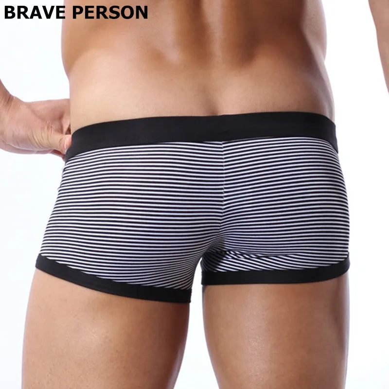 BRAVE PERSON Brand  Men's Lycra Cotton Underwear Boxers Men Knit Stripe Boxer Shorts Breathable Brand Underwear Men Boxer