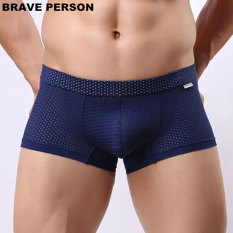 BRAVE PERSON Brand High Quality Men Underwear Boxers Mesh Breathable Men Boxer Shorts U Convex Pouch Design Sexy Male Panties